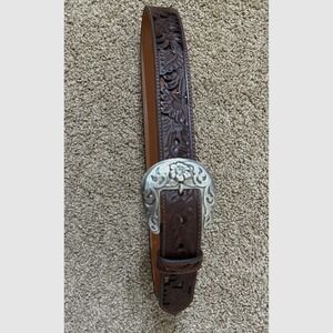 Nocona Womens Genuine Leather Western Floral Bronze Glitter Floral Belt Buckle M